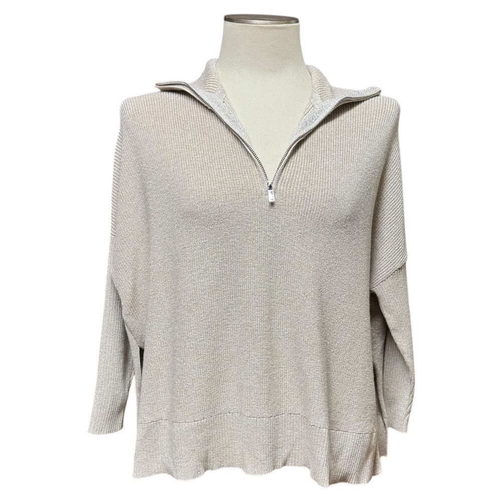Tommy Bahama Dolman Sleeve Side Slit Half Zip Sweater Gold Sparkle XXS